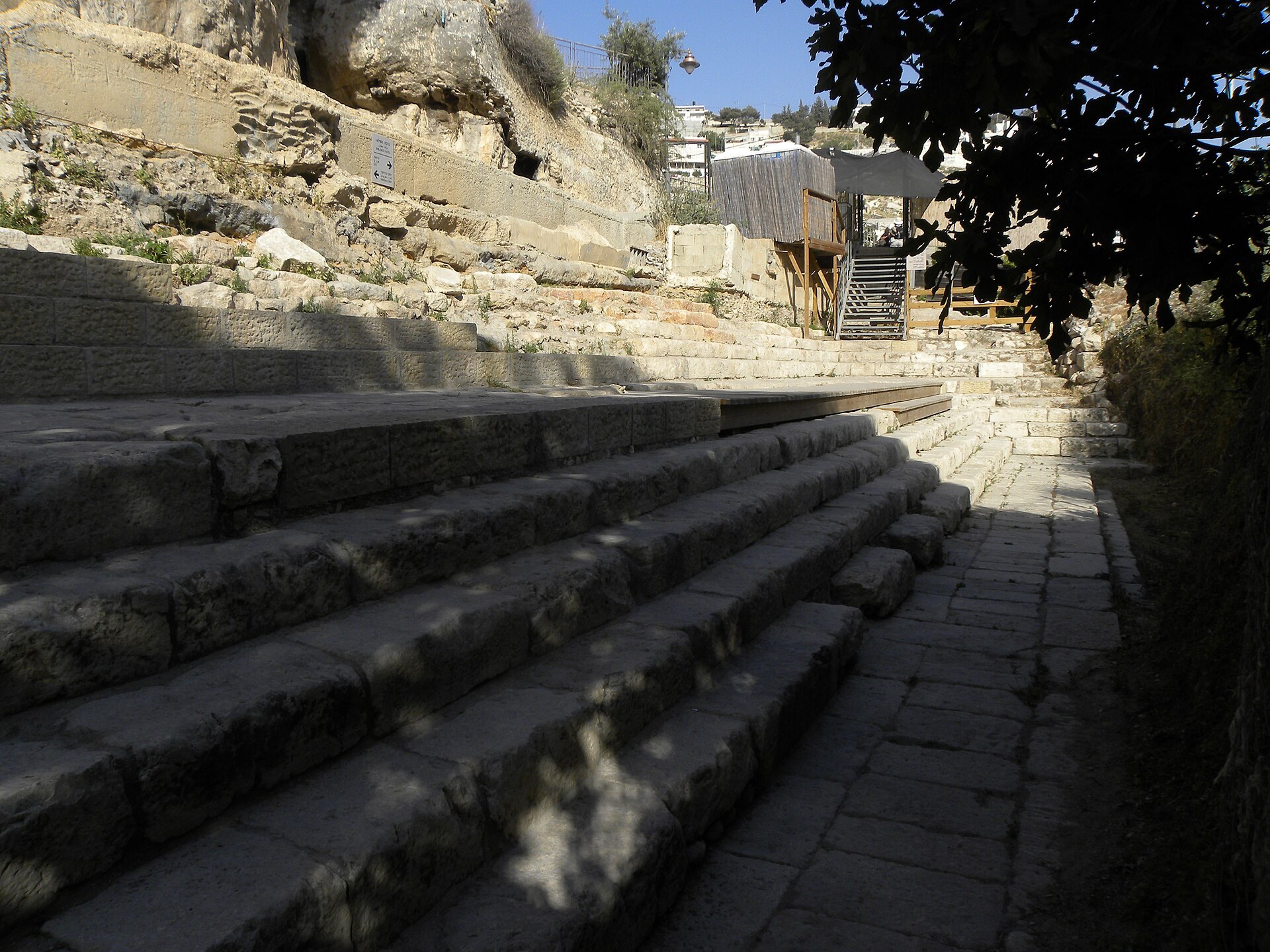 Broad ancient stone steps descending into the excavated Pool of Siloam in Jerusalem