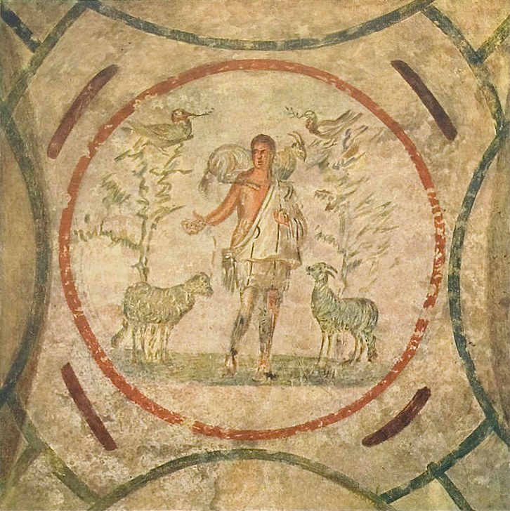 The Good Shepherd fresco from the Catacomb of Priscilla in Rome, second half of the 3rd century