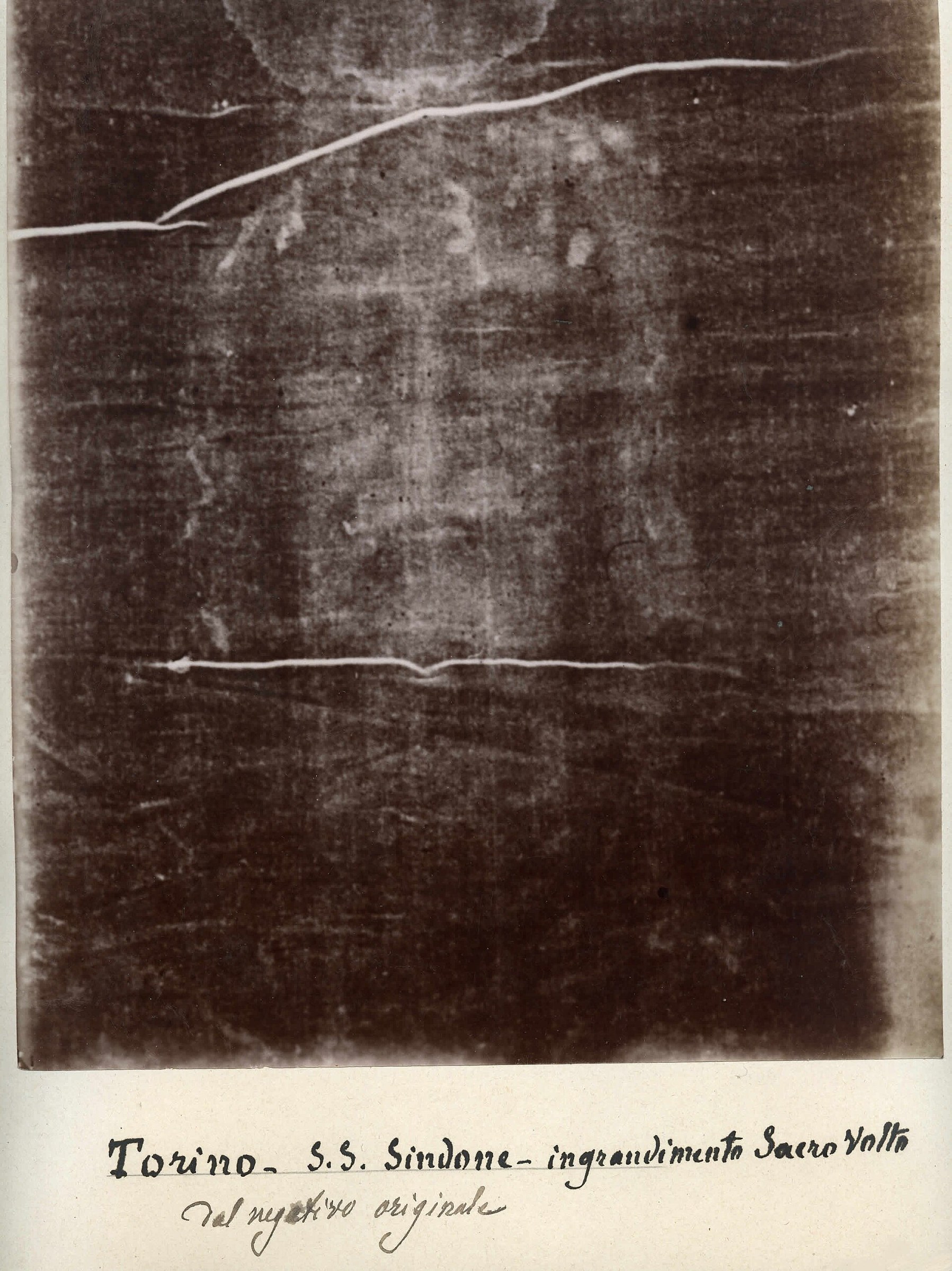 Enlargement of the face from Secondo Pia's original 1898 photographic negative of the Shroud of Turin
